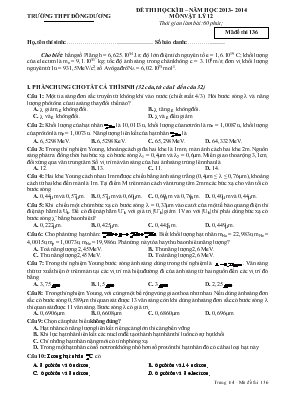 Đề thi học kì II  Năm học 2013 - 2014 môn vật lý 12 thời gian làm bài 60 phút